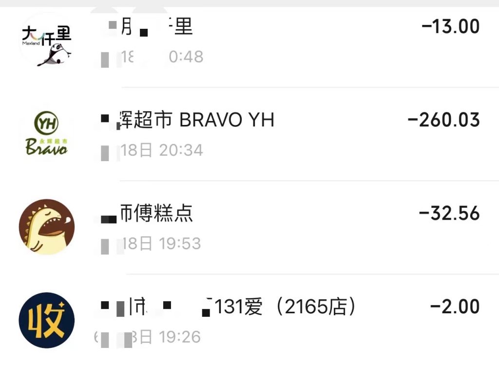 手机里的支付宝账单转账明细-关键隐私信息已经打码