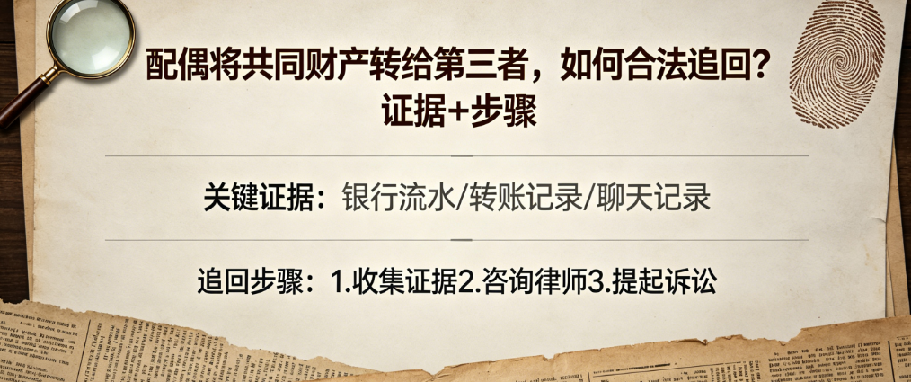 配偶将共同财产转给第三者，如何合法追回？证据+步骤